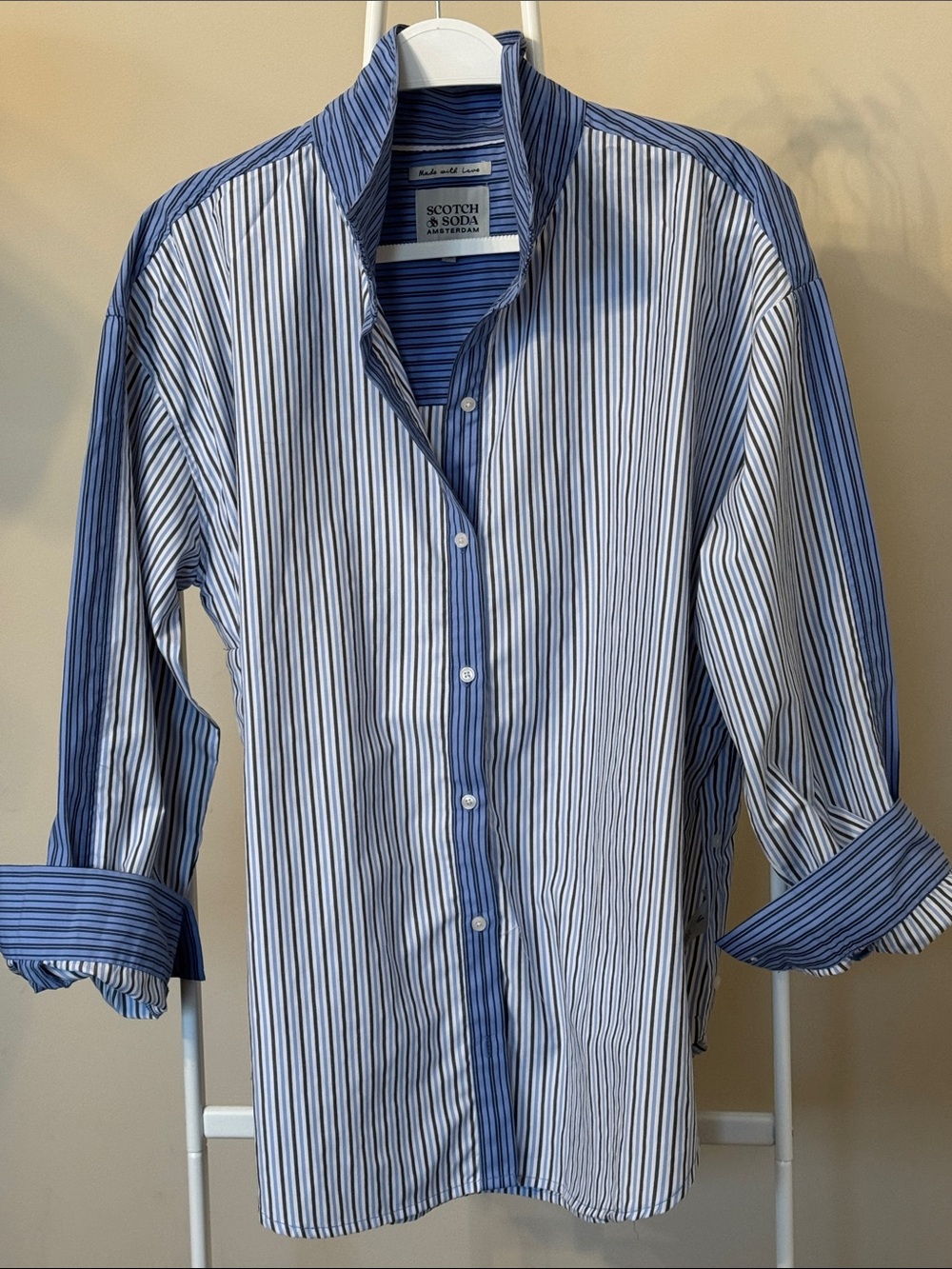 Scotch & Soda Blue and White Striped Button-Down Blouse
